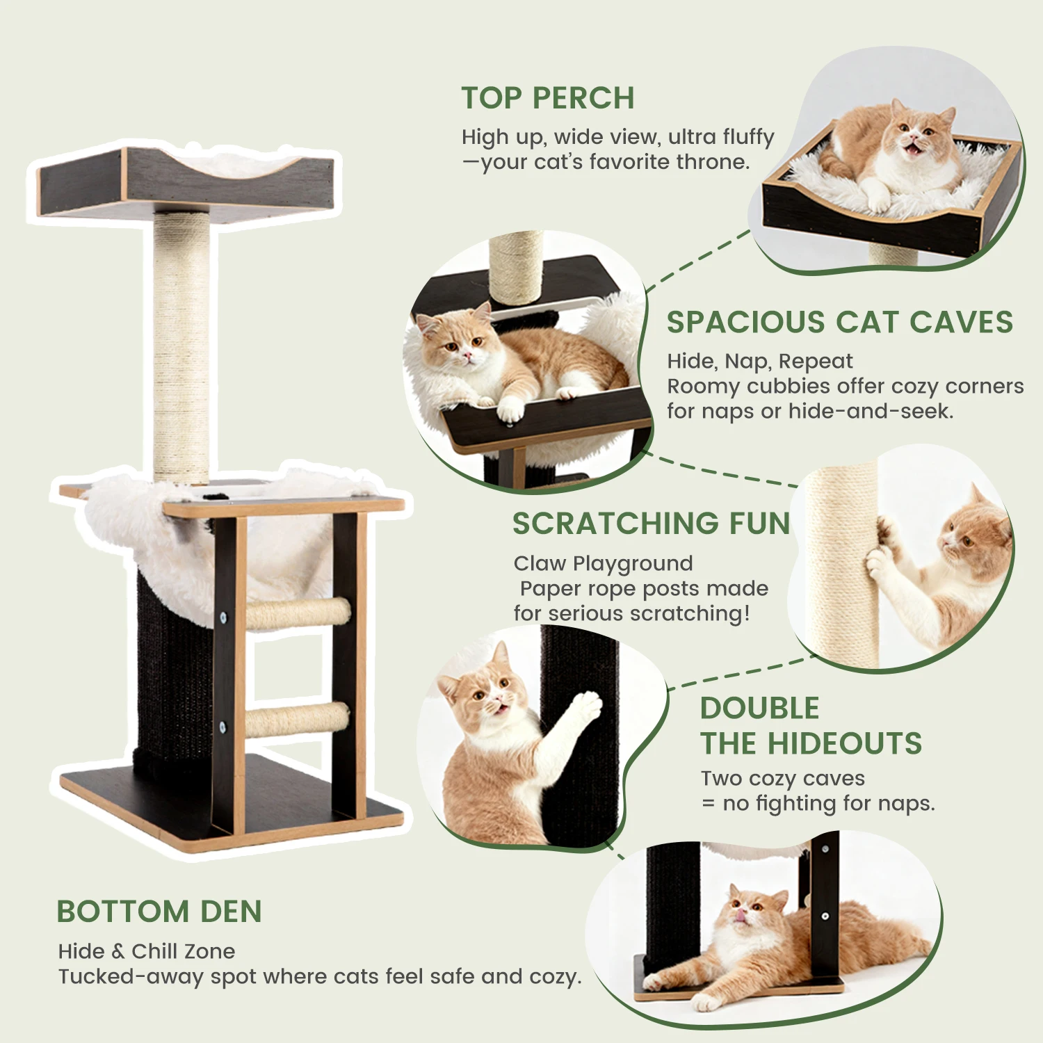 Árbol rascador mediano negro para gatos – Multi-nivel con hamaca