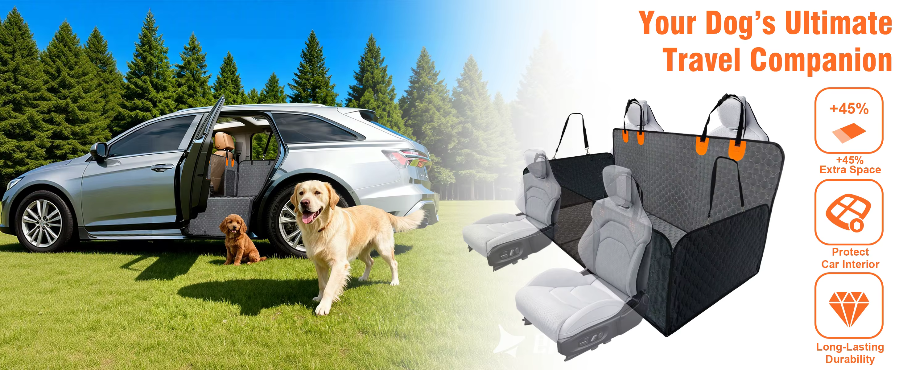 Perro descansando en el extensor de asiento trasero para perros