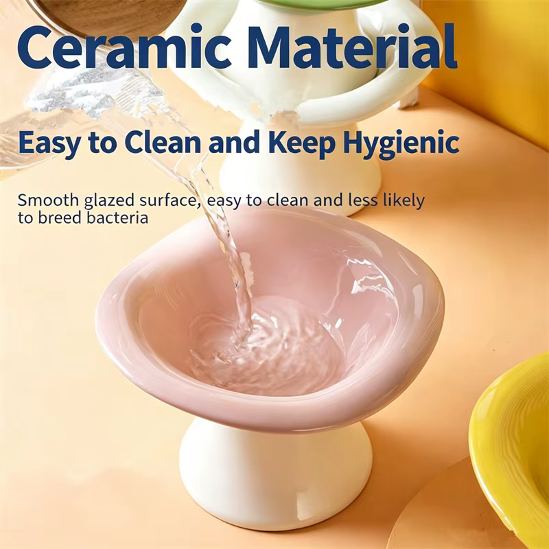 Cuenco elevado cerámica crema para gatos y cachorros: anti-manchas