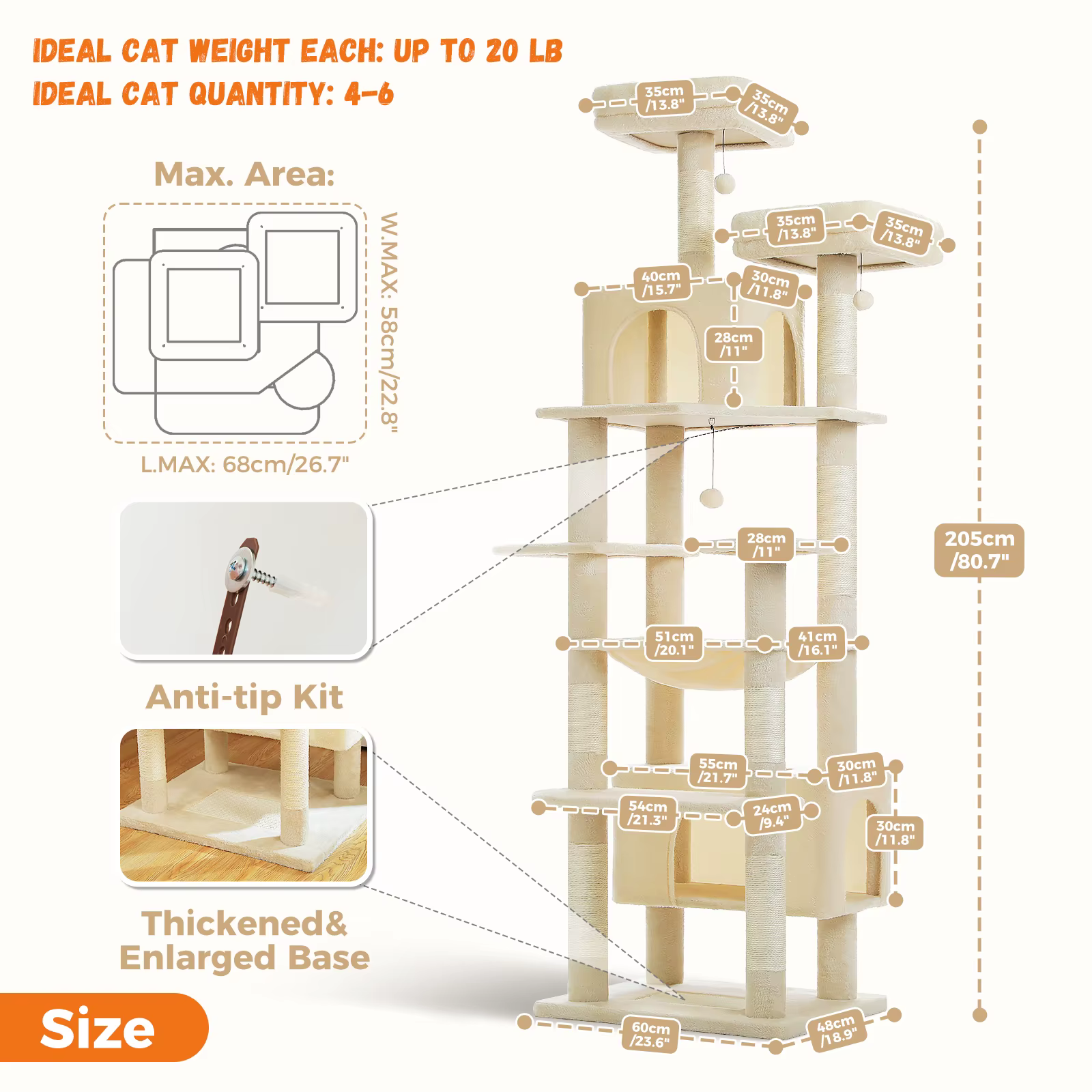 Árbol para gatos visto de frente