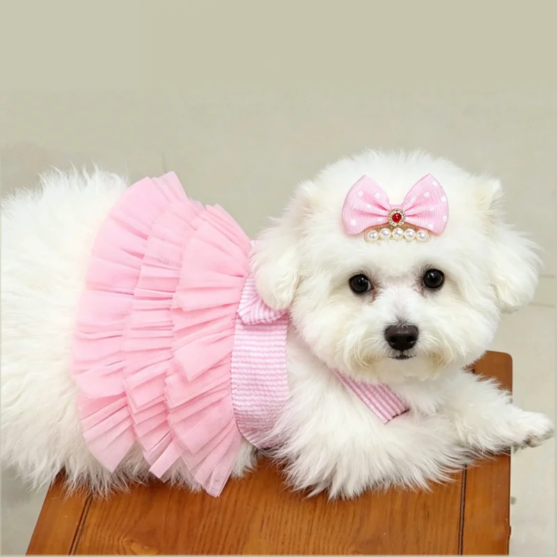 Vestido tutú con lazo para perro y falda encaje gatuna - imagen 3