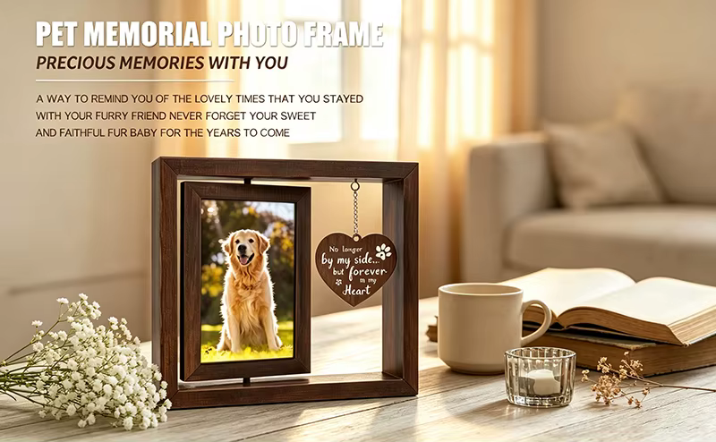 Marco de fotos conmemorativo para mascotas con diseño de doble capa