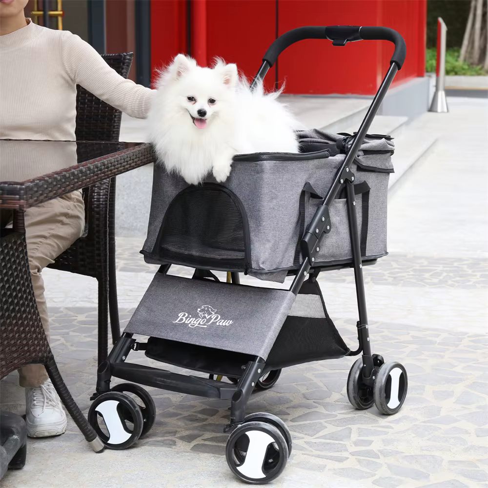 Carrito cochecito plegable para perros y gatos con ruedas y lluvia - imagen 4