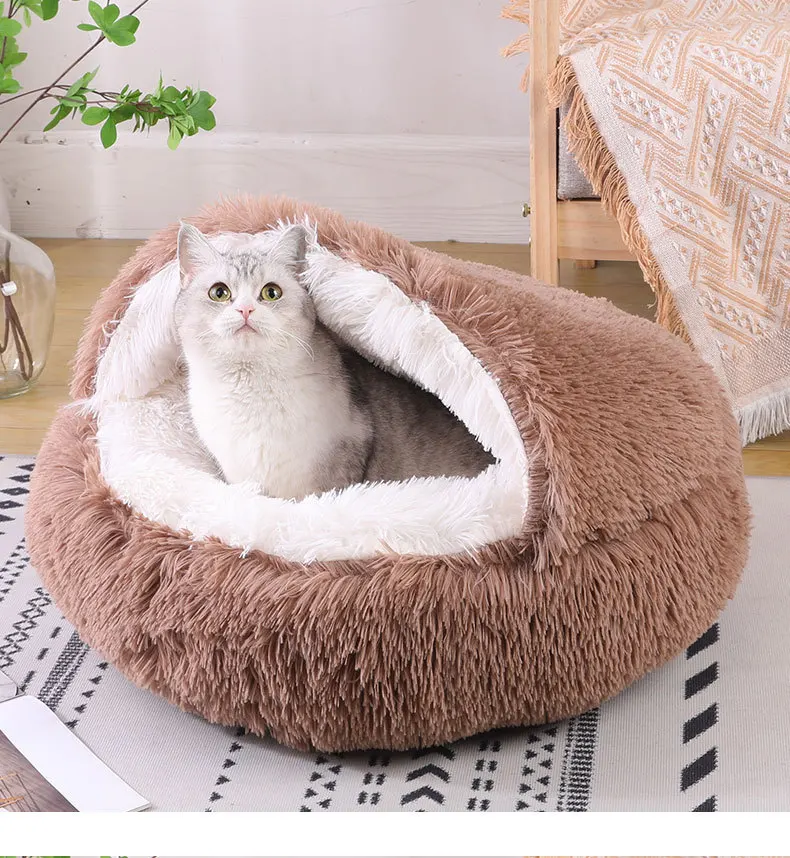 Gato cómodo en cama de felpa