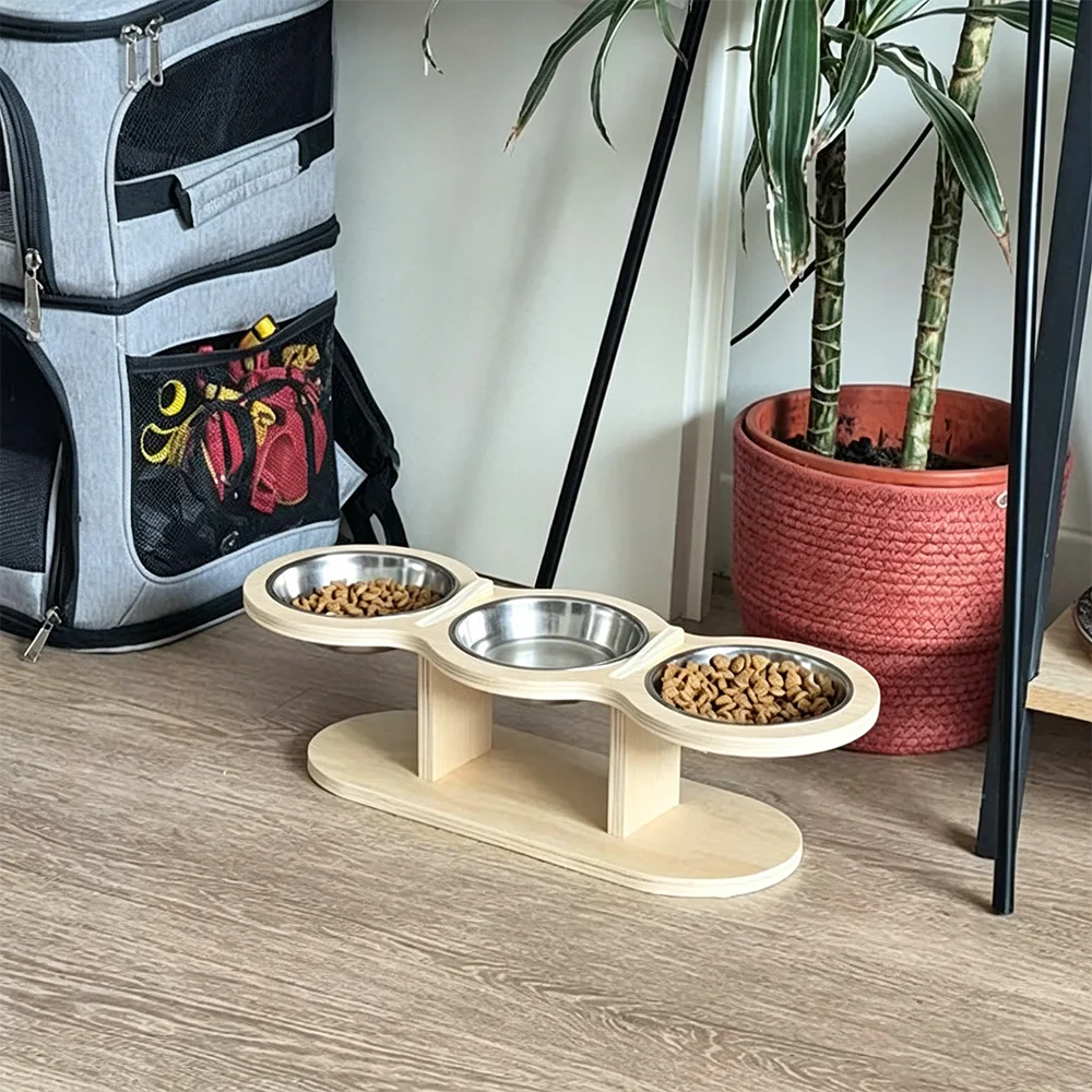 Comedero elevado de madera para gatos y perros pequeños inox - imagen 3