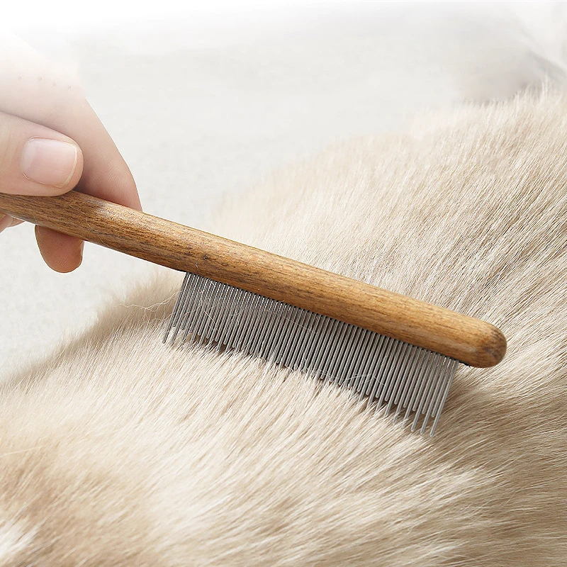 Peine deshare para gatos y perros – Acero inoxidable y mango de madera - imagen 3