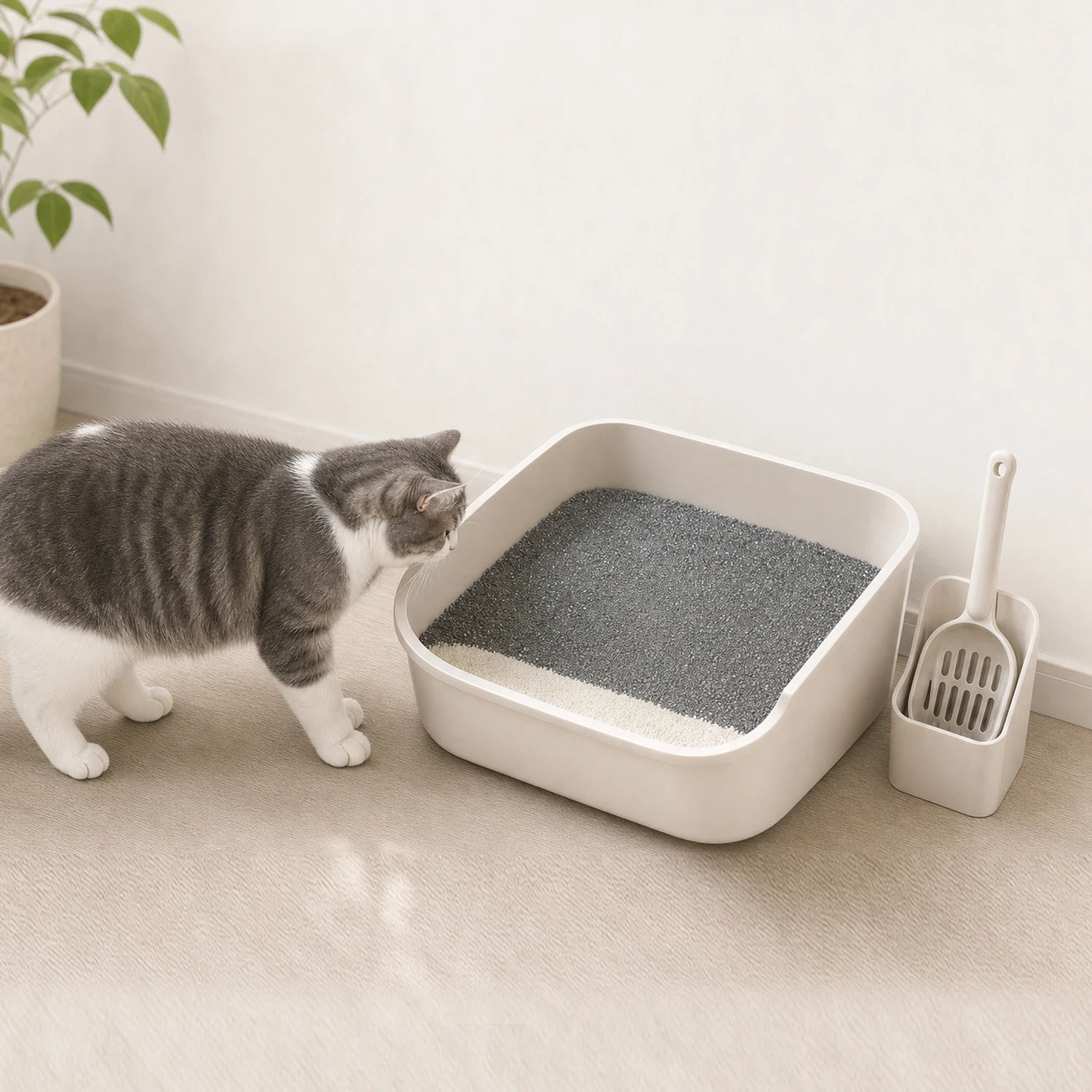 Arena aglomerante para gatos de yuca y bentonita, baja en polvo