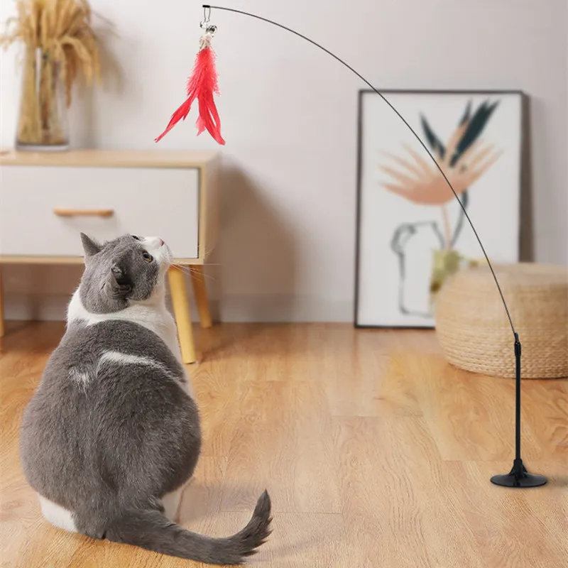 Juguete interactivo para gatos con ventosa y plumas