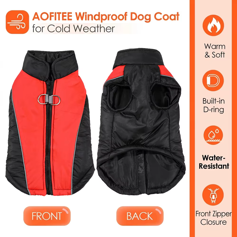 Chaleco de invierno reflectante y cortaviento para perros