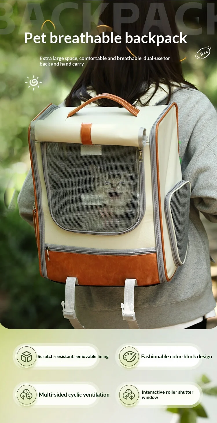 Mochila transpirable para mascotas en uso