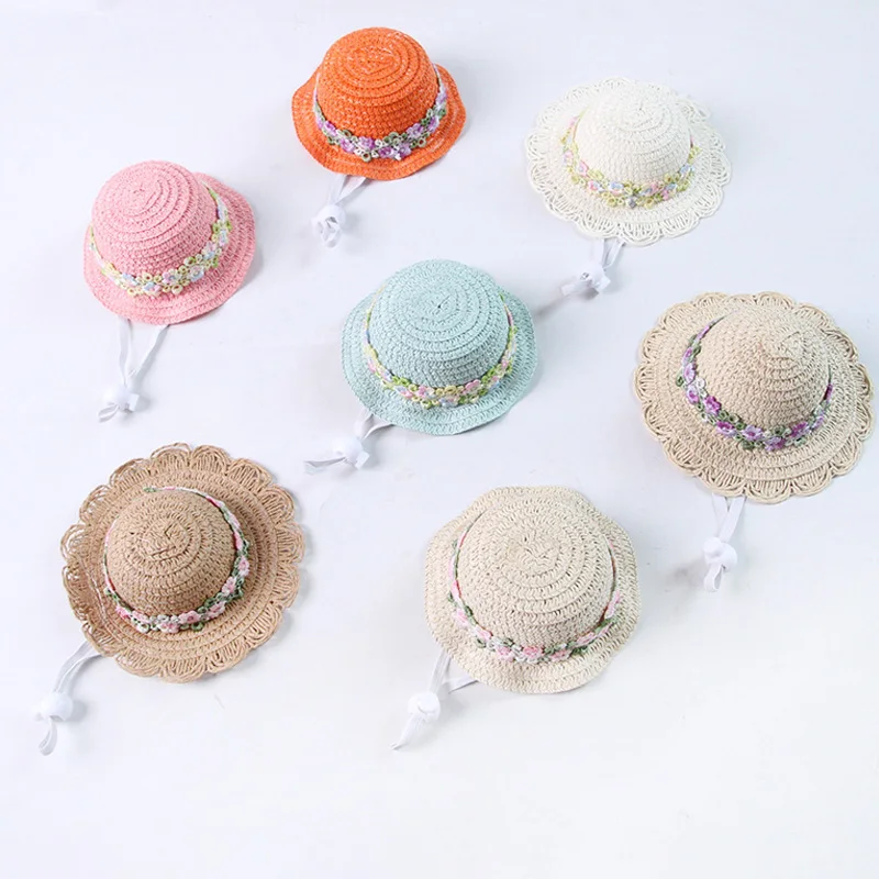 Sombrero de paja ajustable para gatos y perros pequeños – Verano