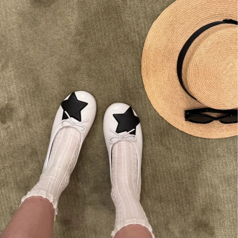 Bailarinas Mujer Cuero Suave Lazo Estrella – Zapatos Moda Punta Redonda - imagen 3