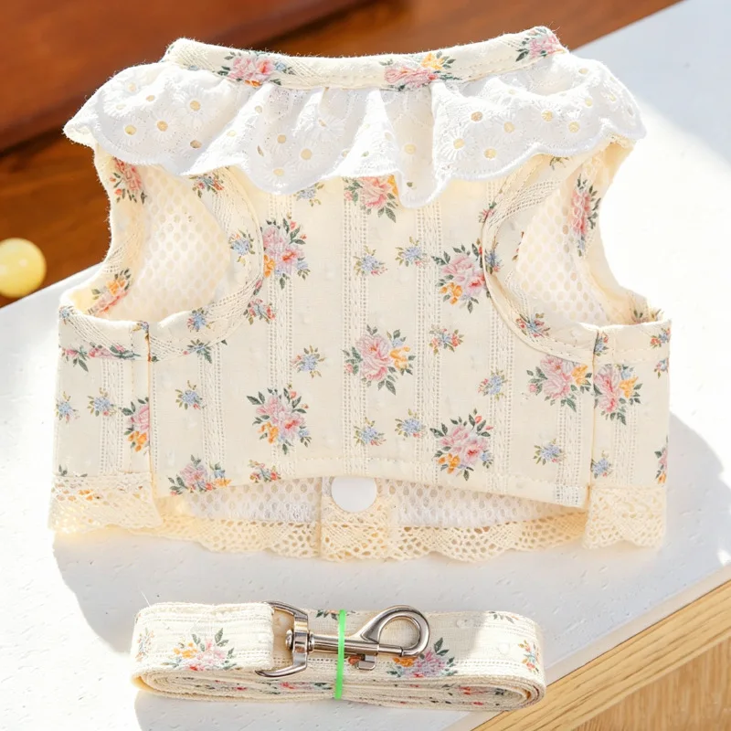 Arnés floral y correa para perro – chaleco encaje Chihuahua