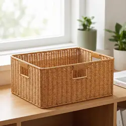Cesta tejida con asas para organizar accesorios de baño y armario