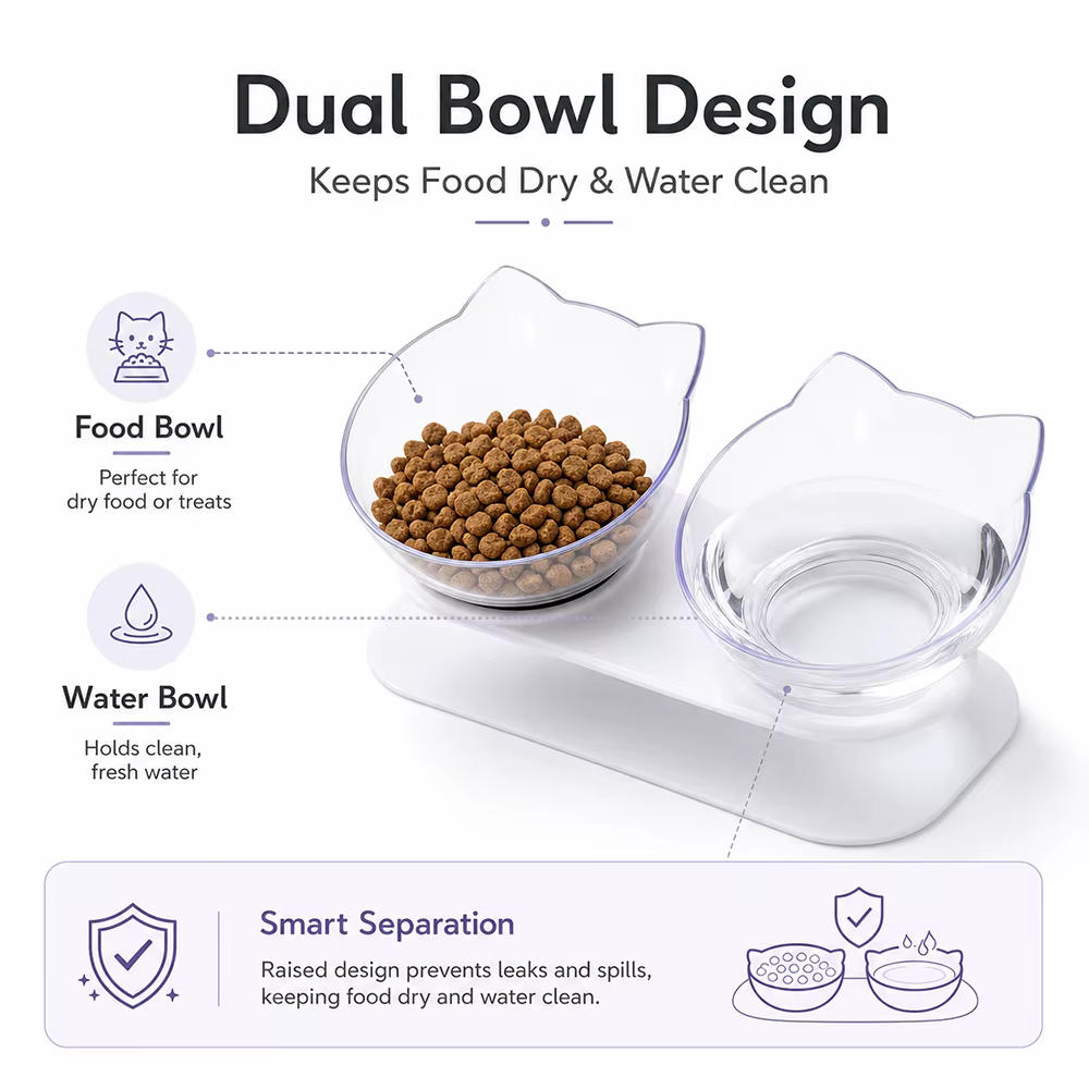 Comedero doble antideslizante para gatos y cachorros, ergonómico - imagen 2