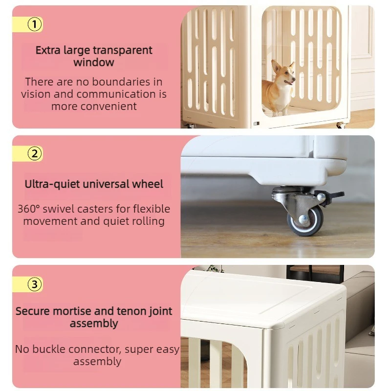 Transportín jaula móvil con ruedas desmontable para perros interiores - imagen 2