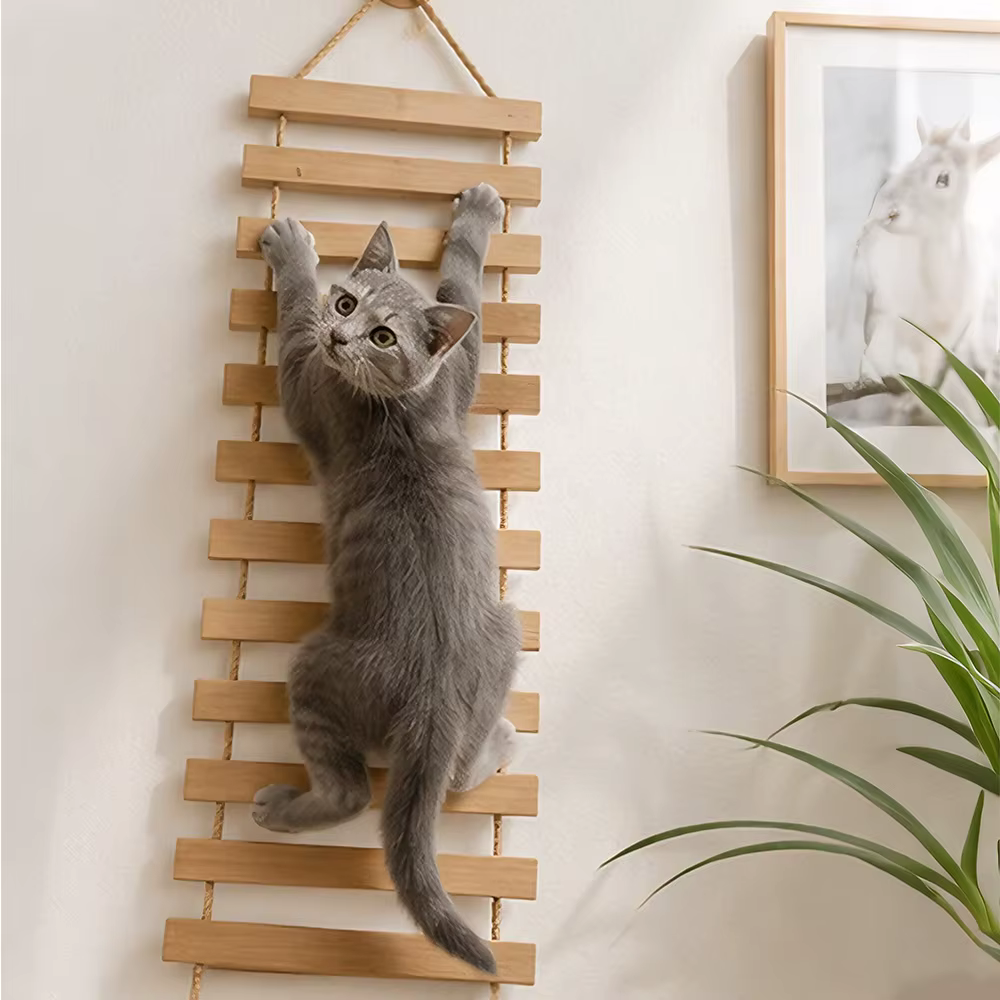 Puente escalera de pared para gatos – Mueble de madera suspendido - imagen 3