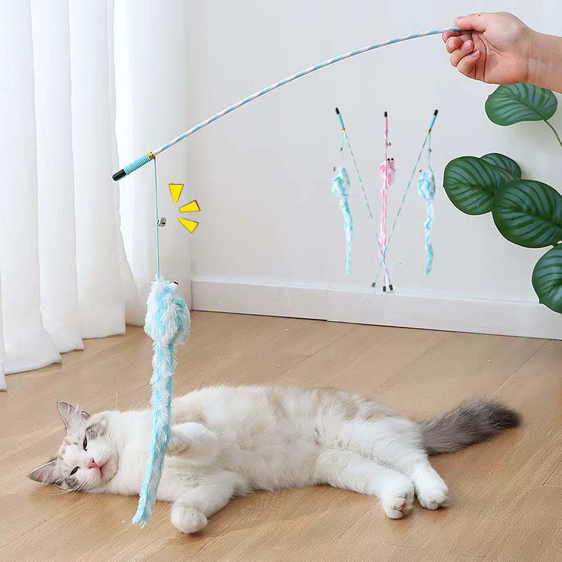 Gato jugando con varita y campana
