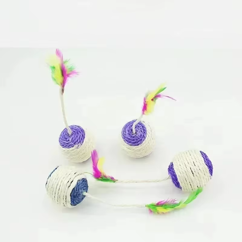 Pelota rascadora de sisal con plumas, juguete para gatos - imagen 4