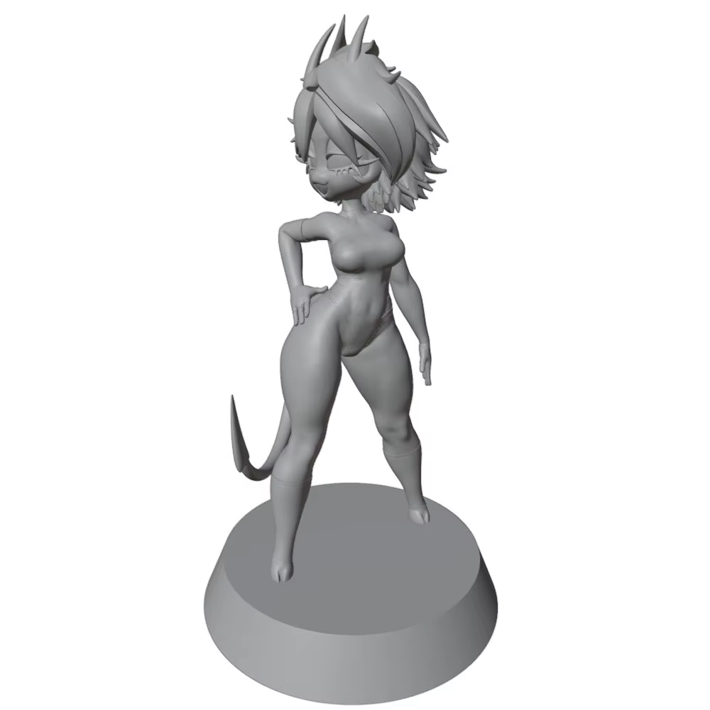 Estatua de personaje anime gris impresa en 3D para montar, sin pintar