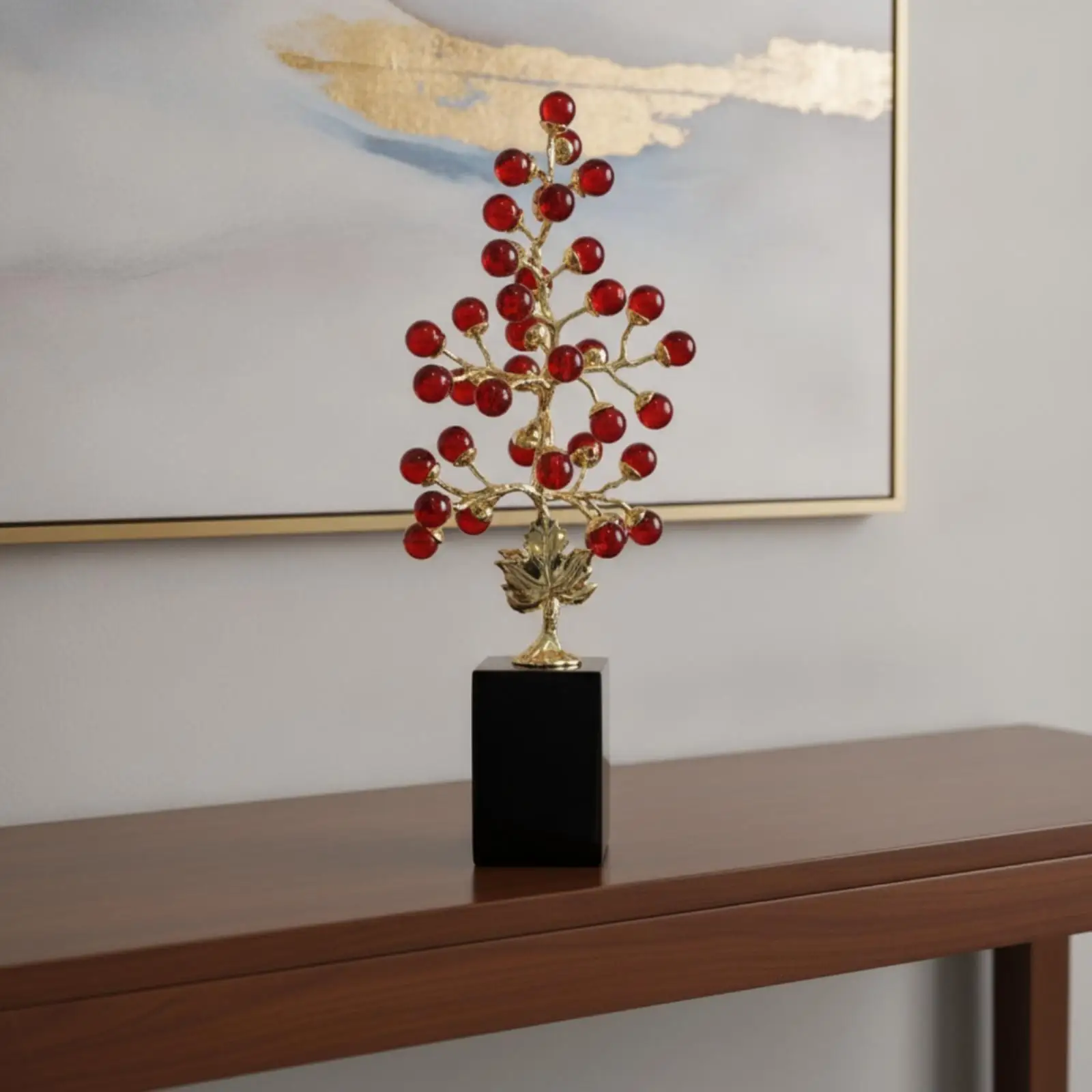 Árbol de uvas de cristal con pedestal – Adorno decorativo frutos brillantes - imagen 4
