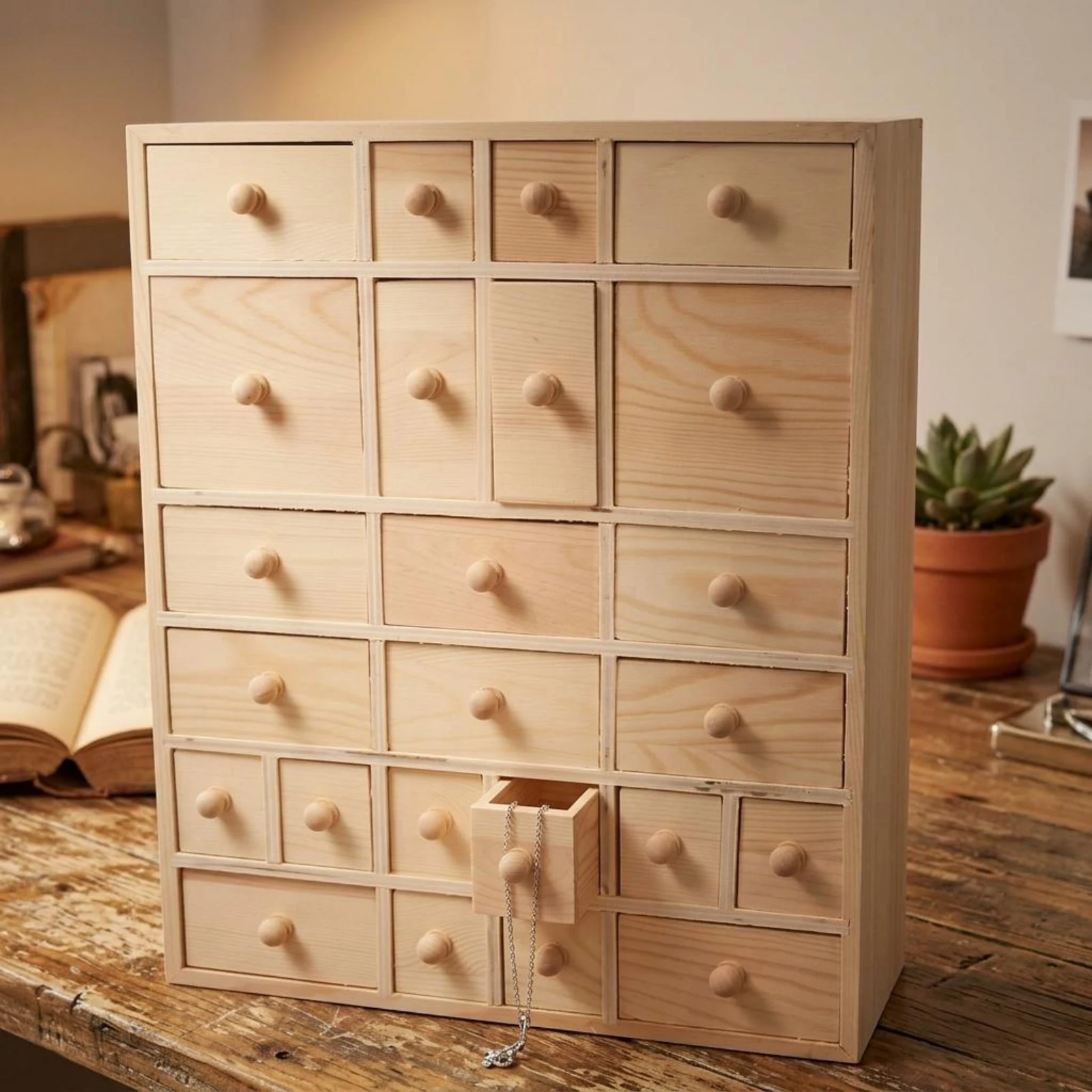 Organizador de madera con cajones para accesorios de gato y perro