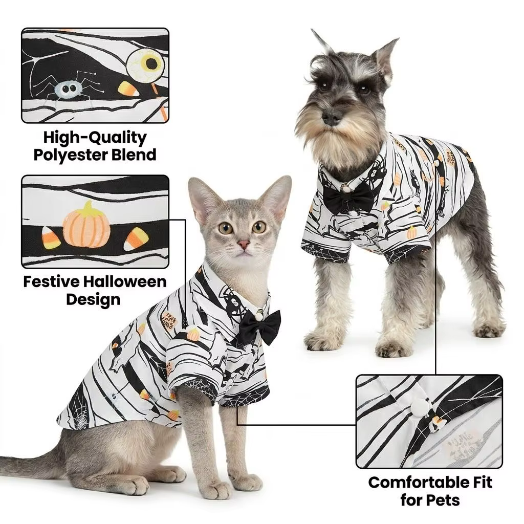 Disfraz de cachorro con diseño espeluznante de araña y calabaza