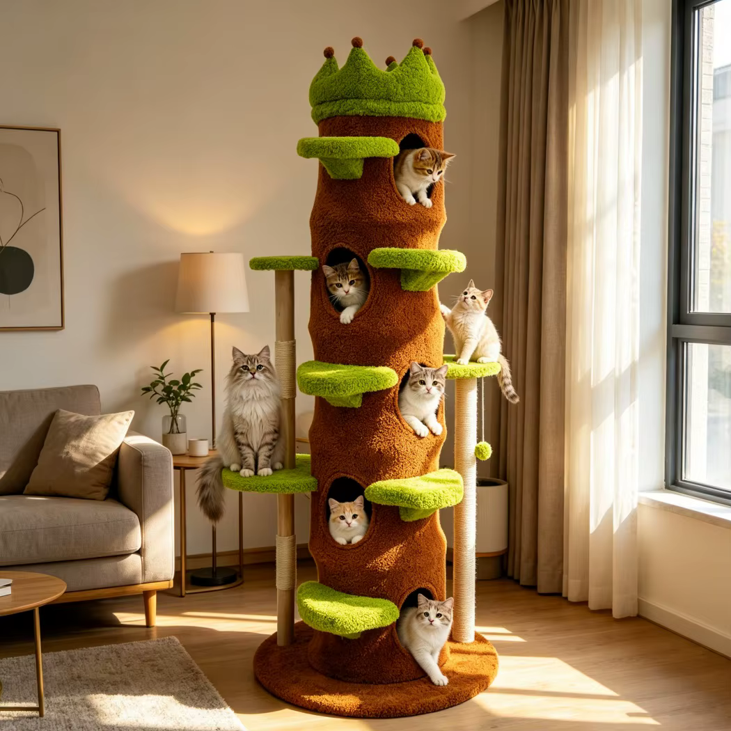 Árbol rascador XXL alto para gatos – Casita y juegos - imagen 4