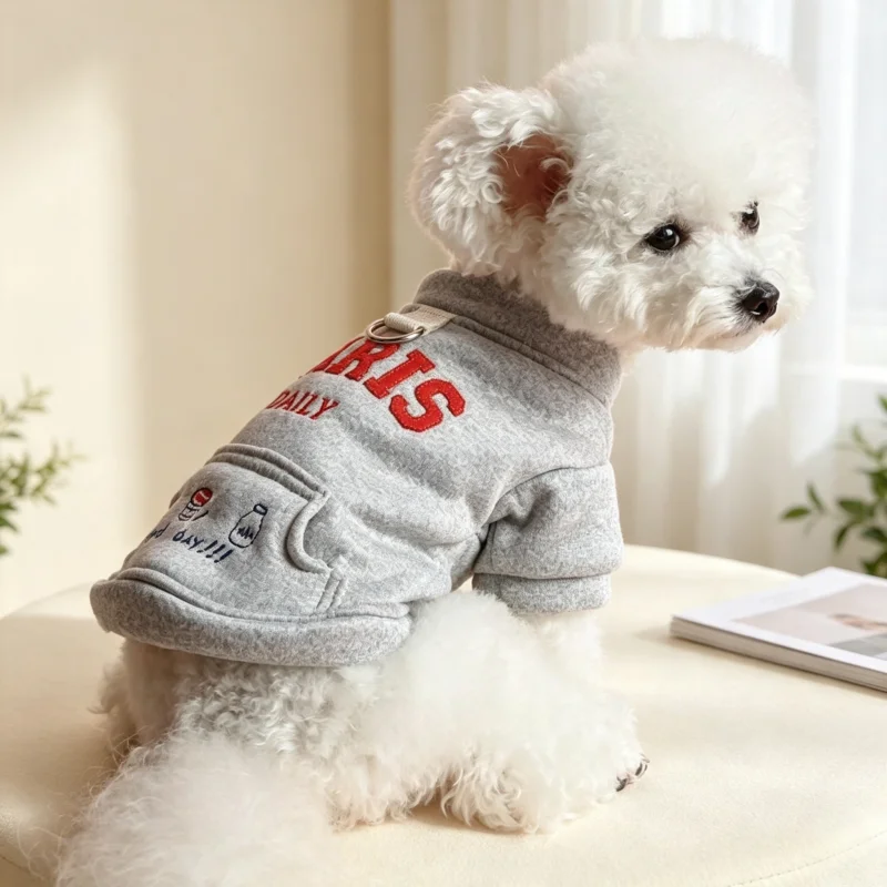 Sudadera de felpa para perro – Abrigo cálido con letras y bolsillo - imagen 3