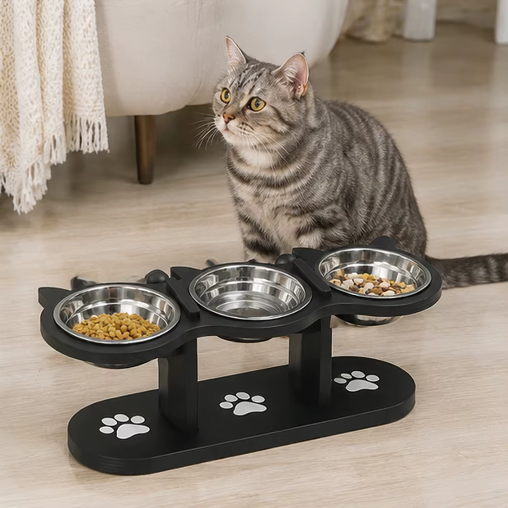 Comedero elevado para gatos y perros pequeños con acero inoxidable