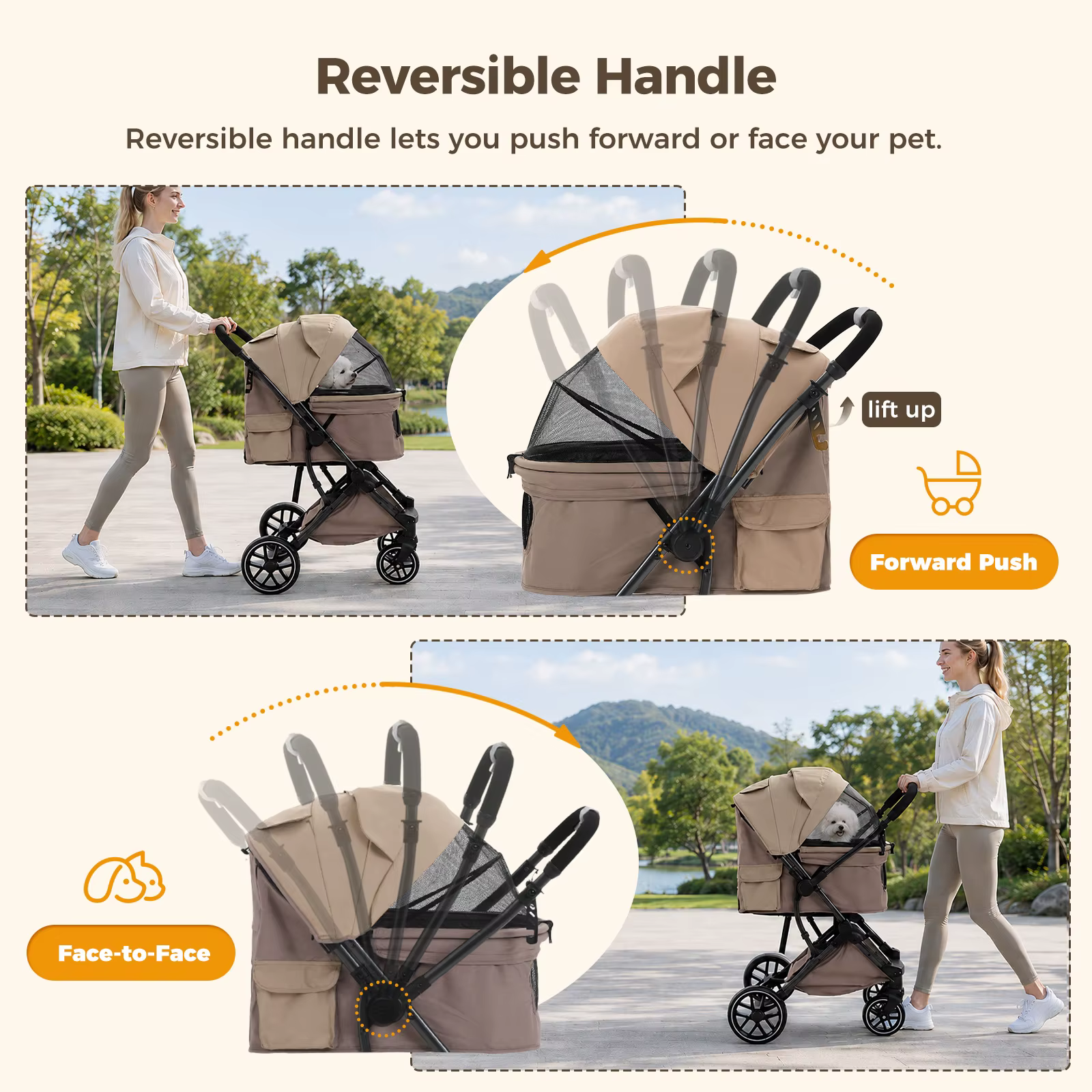 Cochecito plegable para gatos y perros pequeños – Carrito con asa reversible y cesta