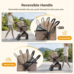 Cochecito plegable para gatos y perros pequeños – Carrito con asa reversible y cesta