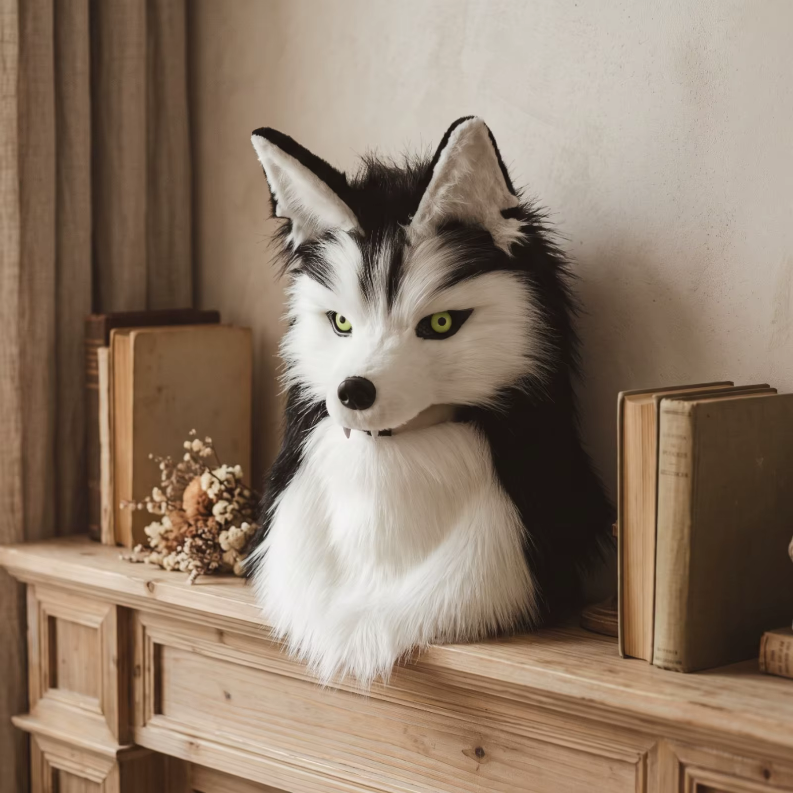 Máscara de lobo de pelo para disfraz de perro