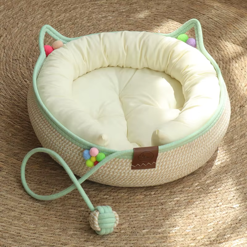 Cama nido de ratán para gatos con rascador integrado