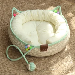 Cama nido de ratán para gatos con rascador integrado