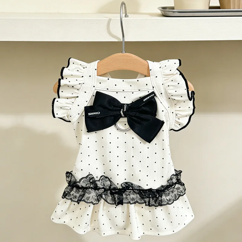 Vestido de encaje transpirable con lazo para gatos y perros