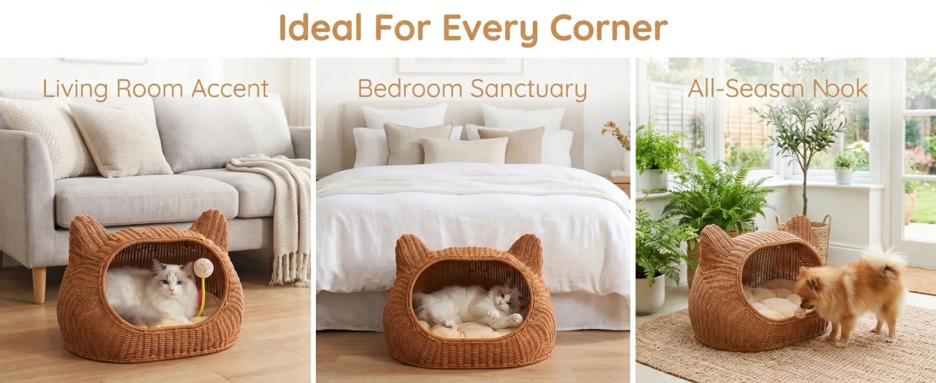 Cama semicerrada de ratán para gatos