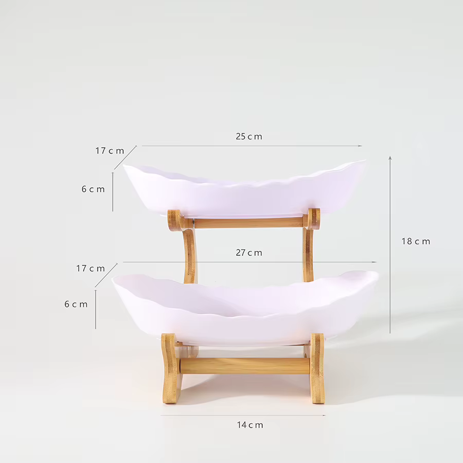Cesta de Frutas 2 Niveles – Soporte de Bambú para Bocadillos y Dulces - imagen 4