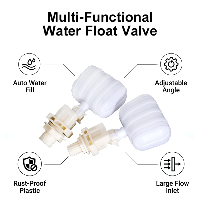Válvula de flotador trapezoidal antivuelco para control nivel agua
