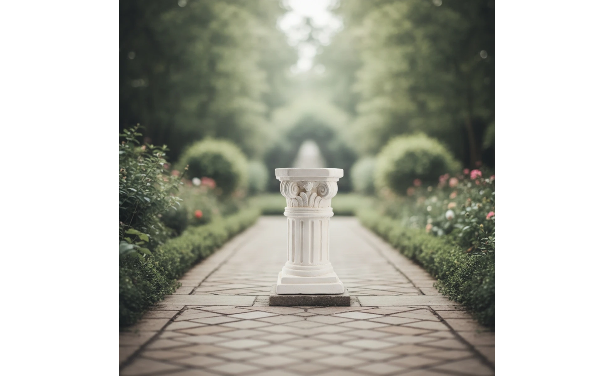 Pedestal blanco para jardín con planta