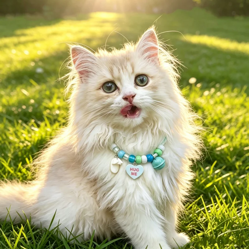 Collar tejido a mano para gato y perro con campana fresa-flor - imagen 3
