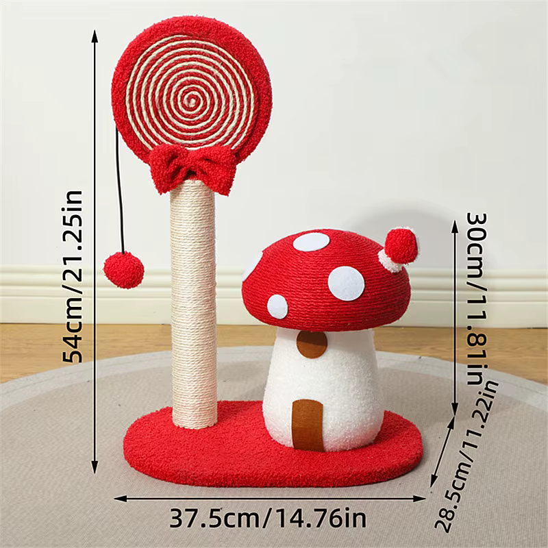 Rascador para gatos de sisal con forma de hongo y protector de sofá
