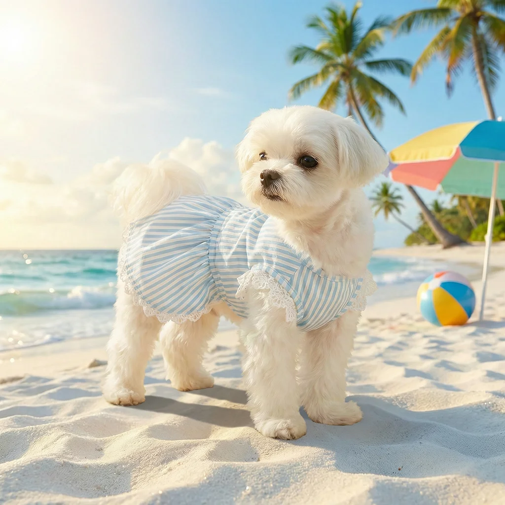 Modelo canino con el vestido de encaje