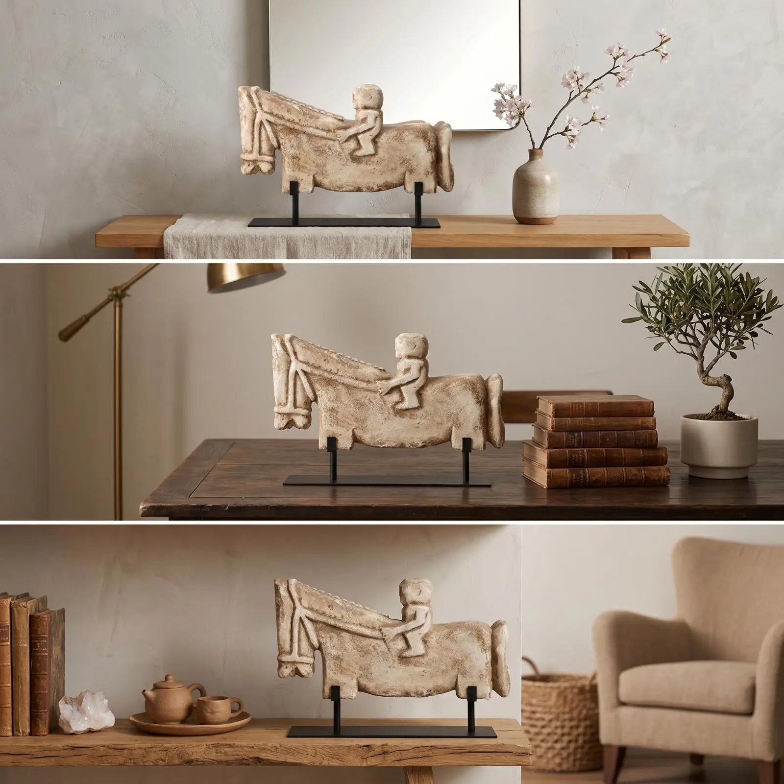 Escultura Caballo Decorativa con Base Metal – Figura Rústica para el Hogar - imagen 5