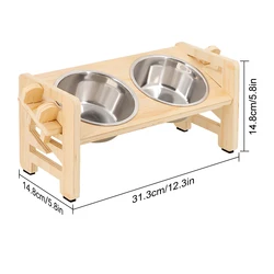 Comedero doble con soporte elevado de acero inox para perro y gato