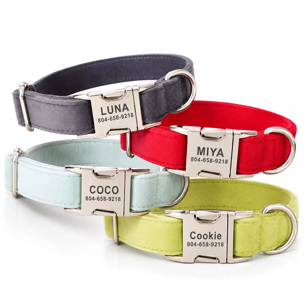 Collar de invierno de terciopelo para perro con hebilla y correa - imagen 5
