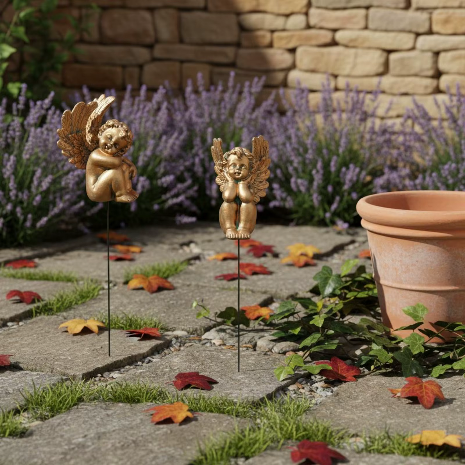 Estaca de jardín con querubín para gatos y perros – Bronce antiguo - imagen 2