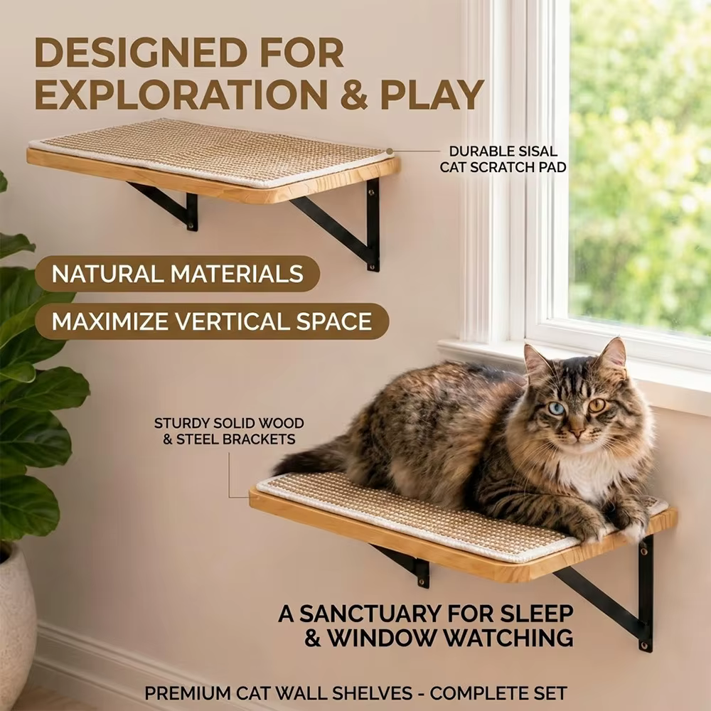 Repisa de Pared para Gatos – Plataforma con Vistas a la Ventana en Madera - imagen 2