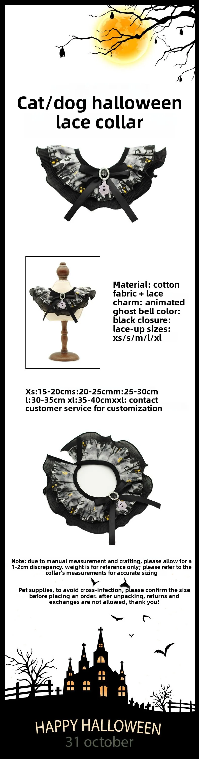 Collar de encaje fantasma para mascota