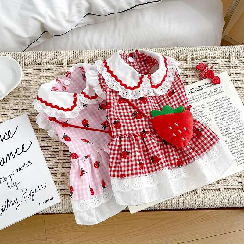 Vestido de fresa para perros pequeño y mediano primavera